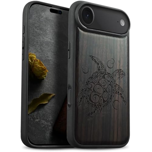 Coque Magsafe iPhone 17 Air antichoc Carveit protection en bois véritable Tortue