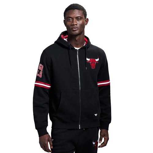 GAME 7 x NBA Officially Licensed Mens Full-Zip Up Long Sleeve Hooded Fleece Sweatshirt Chicago Bulls S Black