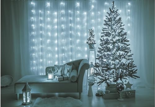 Ciao Tenda Luminosa 10 Stringhe 300 microled con Giochi Luce Uso Interno/Esterno, Bianco Freddo, 3 mt