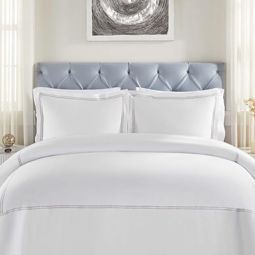 Parure de lit brodée 100% coton de qualité supérieure blanc et argent - 2