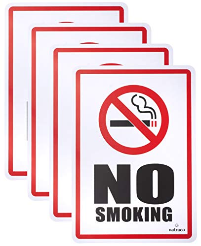 No Smoking Sign (4 Pack) 10 X 7 Inches, Waterproof, Long-Lasting Self Adhesive, for Indoor/Outdoor Home or Business Use, by natraco