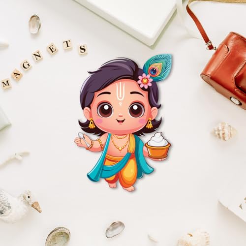 Image of Bhai Please Krishna Kanha Wooden Fridge Magnet (Pack of 1) Size : 3 inches Hindu God, Spiritual, Divine, Devotional, Devi Gift and Decorations