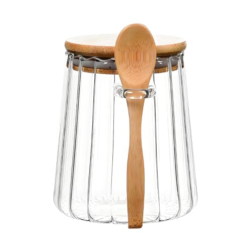 MUAMAX Glass StorageJar with Airtight Lids and Spoon 700ML/24oZ,Airtight Storage Jar,Petal Decorative Jar with Sealed Lid,Tea Coffee Sugar Canister,Candy Cookie Storage Container - Cosy Home Interiors MUAMAX Glass StorageJar with Airtight Lids and Spoon 700ML/24oZ,Airtight Storage Jar,Petal Decorative Jar with Sealed Lid,Tea Coffee Sugar Canister,Candy Cookie Storage Container