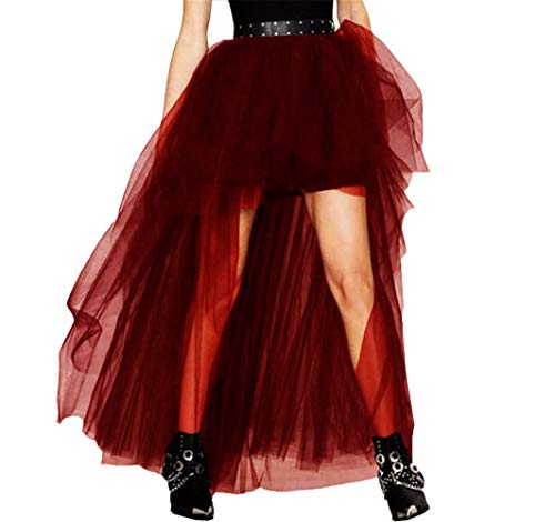 Women's Mesh Tulle High Low Tutu Skirts Layered Mesh Tulle High Waist Tutu Princess Wedding Skirt