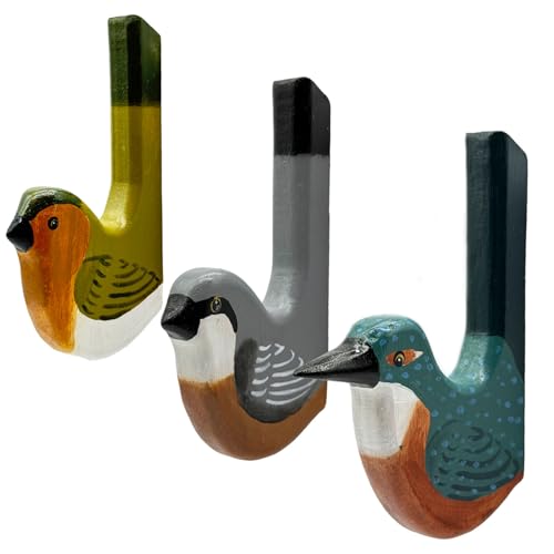 your castle 3 ganchos de pared para guardarropa ganchos para ropa de madera, pájaros hechos a mano, ganchos para ropa para niños y niñas | perchero de pared para niños con motivos de animales