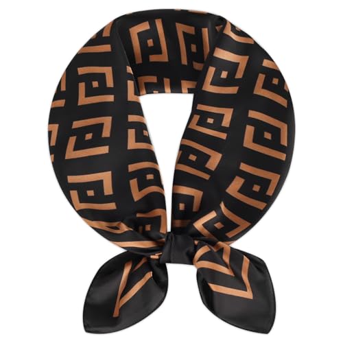 EXTREE Silk Feeling Scarf Medium Square Satin Head Scarf Sleeping Hair Wrapping for Women 27.5 × 27.5 inches Dark Brown