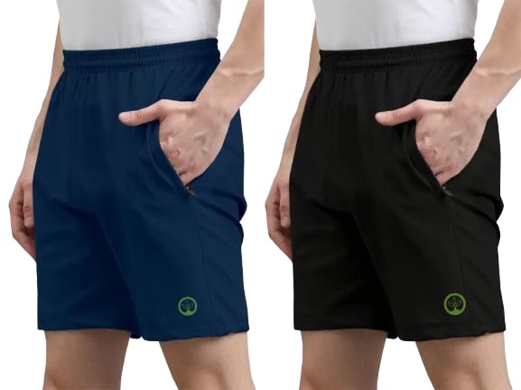 Shine N Show Men's Cotton Blend Stylish, Solid Regular Fit Shorts (Dark Blue/Black)(Pack of 2)-picture-17