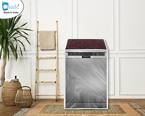 Image of Classic Dishwasher Cover Suitable for Voltas Beko of 12, 13, 14 and 15 Place Setting (63cmsX63cmsX81cms, Red Flower)