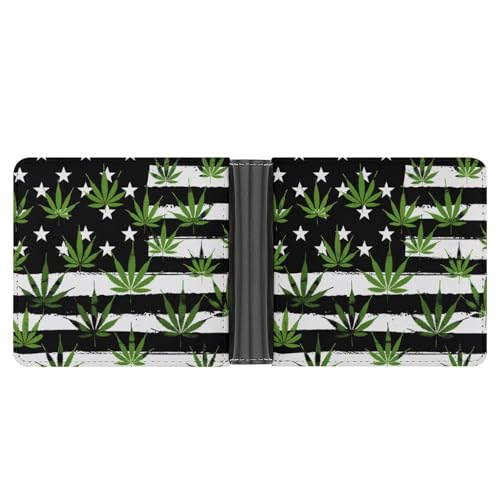 U.S. Weed Flag Funny Billfold Wallet Credit Card Holder Slim Passcase Pouch Purse for Men Women