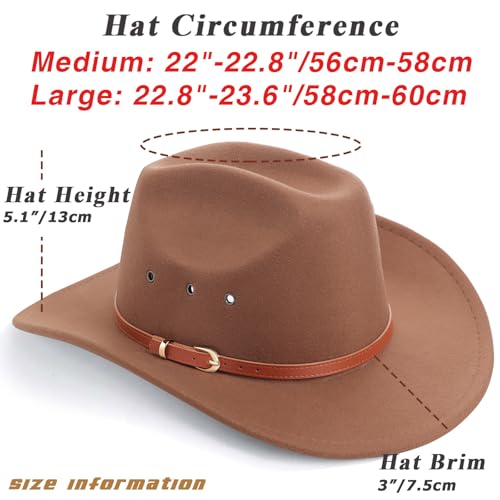 Image of DRESHOW Cowboy Hat for Women and Men Western Felt Cowboy Cowgirl Hat Wide Brim Belt Buckle Retro Fedora Hats Unisex Caps