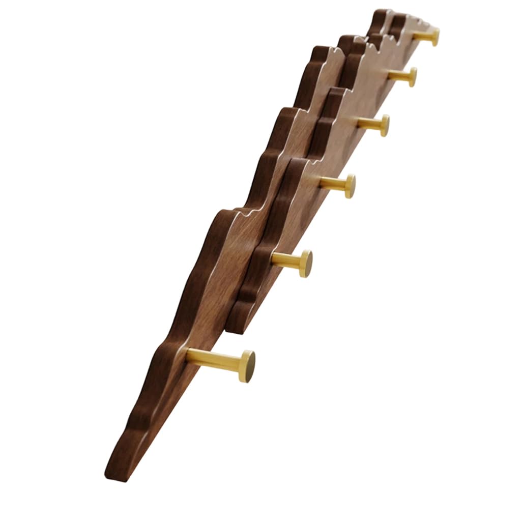 ZHOUXIAO Wood Coat Rack Wall Mount, Mountain Shape, Walnut Wood Coat Hooks Hanger 4hook