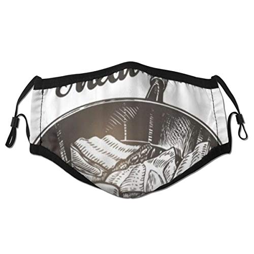 Preisvergleich Produktbild VAMIX Gezeichnetes Schweinefleisch-Fleischsteak in der Bratpfannen-Skizzenbeschriftung Staubwaschbarer wiederverwendbarer Filter und wiederverwendbarer Mund Warmes winddichtes Baumwollgesicht