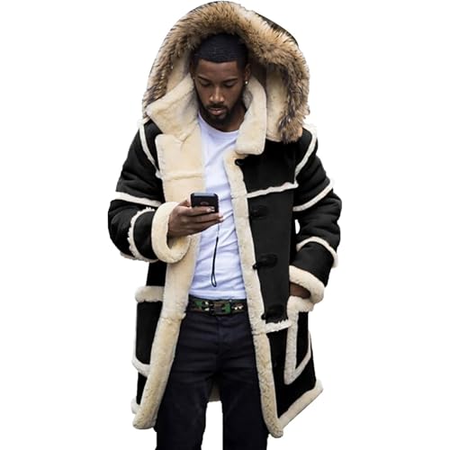 Manteau d'hiver vintage à capuche pour homme veste sherpa chaude