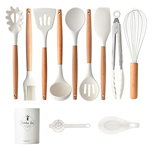 La mejor selección de Utensilios comprados en linea. 41 Juego de Utensilios de Cocina de Silicona: Utensilios de Cocina Con Mango de Madera Nlanca con Espátula/Cuchara/Batidor para Utensilios de Cocina Antiadherentes