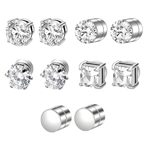 5 Paare Edelstahl Magnetische Ohrringe Fake Magnetischer Ohrstecker Herren Damen Magnet Silber Ohrringe Non-piercing Ohrstecker 6mm