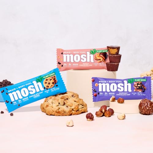 MOSH Variety Pack Vegan Protein Bars, Plant Based, Keto, Gluten Free, Brain Healthy Snack with Cognizin, Ashwagandha and Lion's Mane, 6 Count