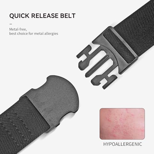 Men's Stretchable Elastic Belt, Nickel-Free TSA Approved Non-Metal Belt, Big and Tall Hypoallergenic Belt 1.38"3