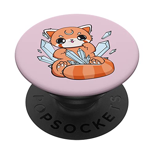 Kawaii Pastel Goth Red Panda Cute Chibi Anime Otaku PopSockets Swappable PopGrip, Black