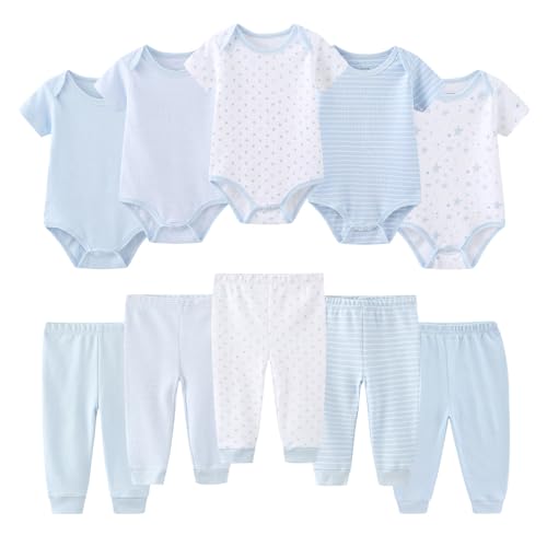 Image of Ruliby Baby Bodysuit and Pant Set 10-pcs Cotton Soft Newborn Clothes Outfits