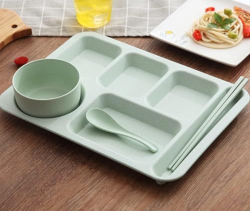 LumoLightランチプレート 深め すくいやすい 仕切り皿 食洗機対応 分割プレート小麦プレート 部分プラッタ分割ディナー プレートバランスのとれた食洗機対応 食事プレート大人のための子供 (グリーン)