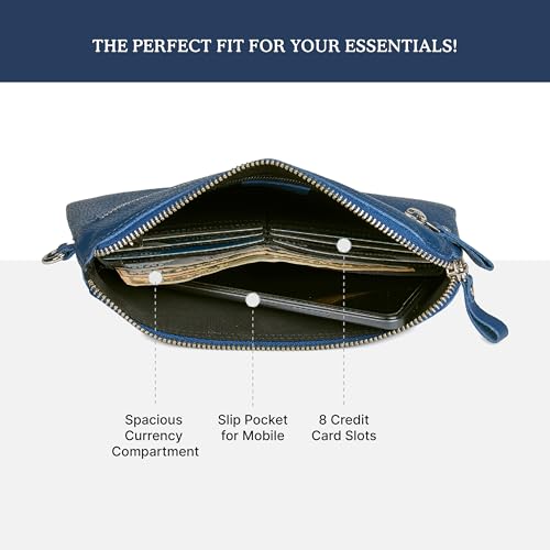 Wise Owl Accessories Genuine Leather Wristlet Wallet for Women Clutch Handbag Purses for Cell Phone Keys Coins Credit Card Slots - Image 5