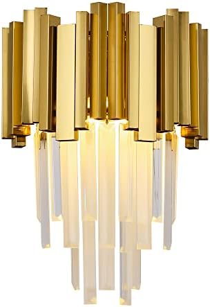 WABON Crystal Wall Sconce, Gold Sconces Light, Crystal Vanity Wall Mount Lamps for Living Room Bedroom Bathroom Hallway, Antique Gold
