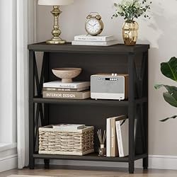 FATORRI Rustic Small Bookshelf for Small Space, Industrial Short Wood Bookcase, Farmhouse Low Book Shelf, 3 Tier Narrow Bookshelf for Living Room, Home Office, Hallway (Walnut Brown)