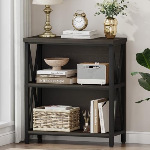 FATORRI Rustic Small 3 Shelf Bookshelf for Living Room, Industrial