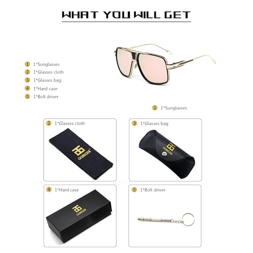 Image of Aviator Sunglasses for Men Retro Fashion Gold Oversized 70s shades