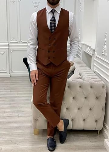 Mens Vests Double Breasted Men's Suit Vests Wedding Vest for Men Slim Fit Business Formal Waistcoat Tuxedo Vest3
