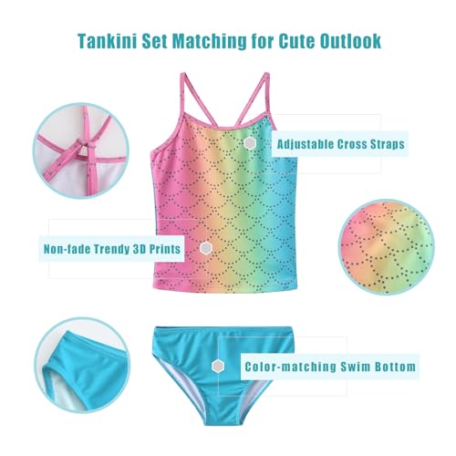 Image of Girls 3 Piece Swimsuits Set Long Sleeve Rash Guard for Girls Tankini Bathing Suits Beach Swimwear 3-16 Years
