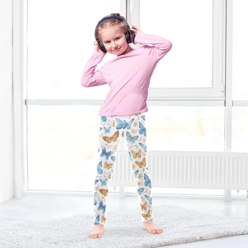 Watercolor Blue Girls' Leggings Toddler Doodles Brown Butterfly Kids Yoga Pants Dance Active Tights 4T4