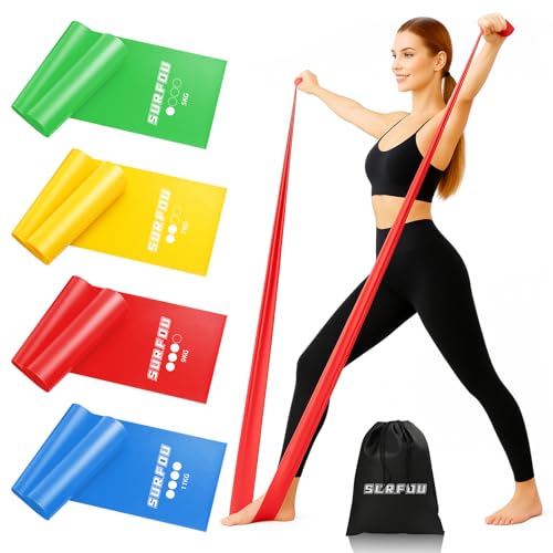SURFOU Elastici Fitness con 4 Livelli di Resistenza, Elastico Palestra con Borsa per il Trasporto, Ideale per Pilates, Yoga, Allenamento di Forza, Riabilitazione, Stretching e Flessibilità
