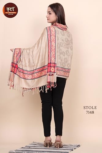 Image of KRITI Paisley Design Woollen Beige Color Shawl For Women