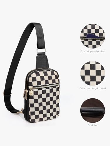 Image of Sling Bag Crossbody Bags For Women Plaid Striped Fanny Packs Chest Bag for Work Shopping