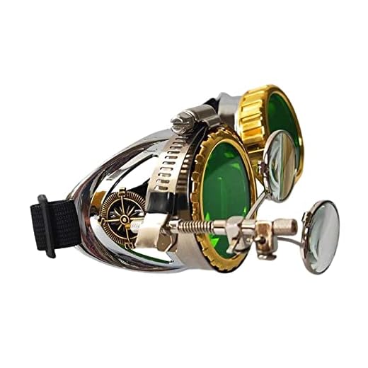 Dynwave Óculos Steampunk unissex Lupa ocular Óculos góticos, adereços fotográficos, óculos de sol para, Halloween, festa de, VERDE