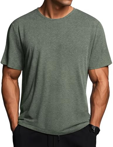 Weardear Herren Sport Tshirts Athletic Funktionsshirt Stretch Workout Laufshirt Schnelltrocknend Fitness Tshirt Frühling Wandern Trekking Sportswear Armeegrün L