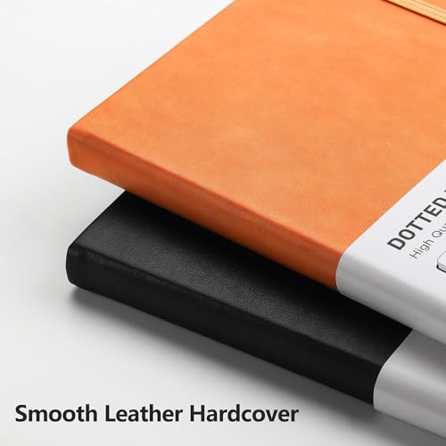 Image of RETTACY Dotted Journal Notebook, 192 Pages, A5 Medium Size (5.7'' x 8.3'') | Leather Hardcover, 100 GSM Thick Paper, for Journaling, Planning, Tracking (Orange)