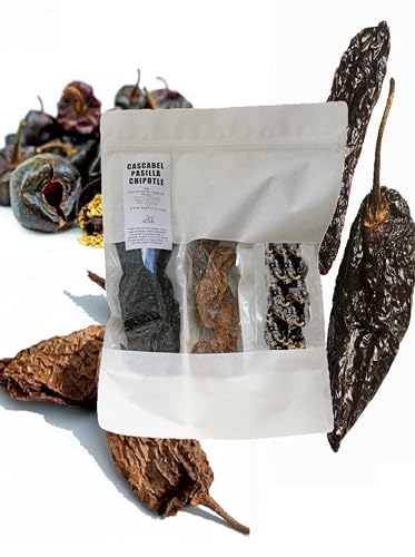 Tripack Chili Chipotle, Pasilla Flor y Chili Cascabel, 100 g