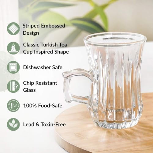 Image of Nestasia Set of 6 Transparent Glass Tea Cups (150ml Each) - Stripped Embossed Durable & 100% Food-Safe Coffee Mugs | Perfect for Coffee, Tea, Hot & Cold Beverages