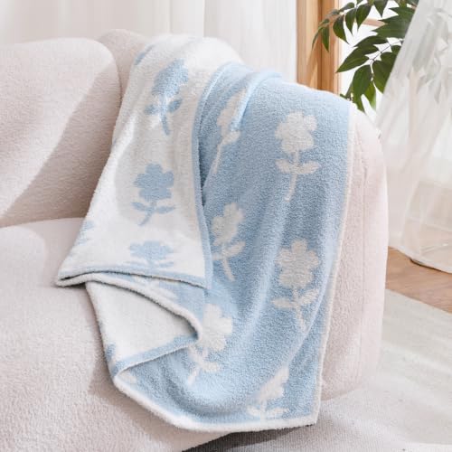 Snuggle Sac Twin Size Bedding Blanket, Blue Flower Throw Blanket for Couch, Microfiber Fluffy Warm Cozy Fuzzy Soft Reversible Blankets, Blue, 60x80 inches - image 5