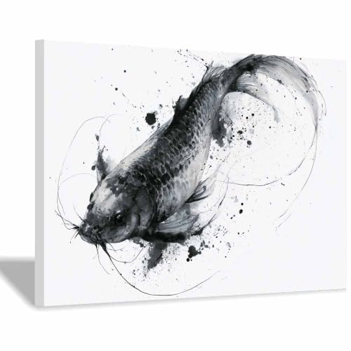 Toile decoration murale poissons koi splash ink encadrée pour habiller un mur