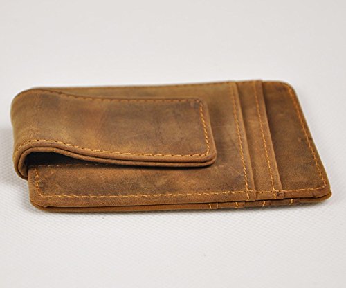 Image of Le'aokuu Genuine Leather Magnet Money Clip Credit Card Case Holder Slim Wallet