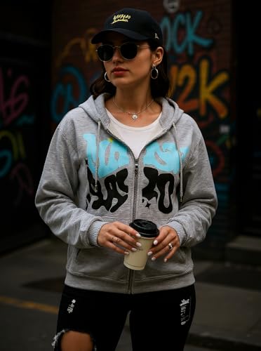 Unisex Y2K Graphic Zip Up Hoodie, Streetwear Sweatshirt for Women and Men - image 2