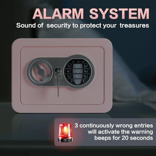 0.23 Cubic Feet Safe Box, Small Safe W/Fireproof Bag, Keys & Pass Code, Digital Electronic Security Money Box for Cash, Document, Home, Office, Hotel Use, Pink, 6.69"D x 9.06"W x 6.69"H by Locksworth - Image 3