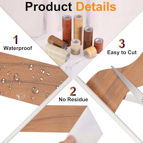 Image of PATIKIL Wood Grain Tape 4.7 inch x 32 ft, Self-Adhesive Wood Texture Repair Tape Realistic Wooden Effect Patch for Furniture Cabinets Floor Walls, Grain