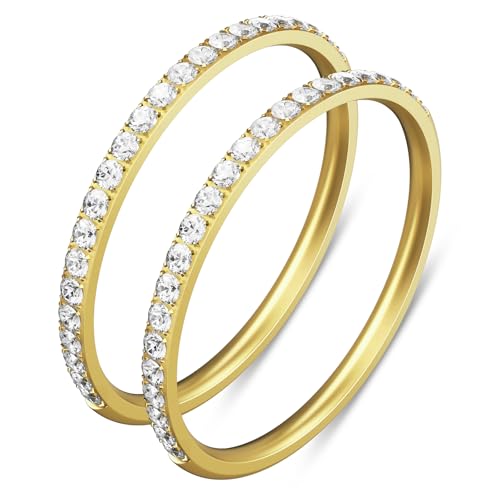2-Pack 14K Gold Plated Stacking Rings for Oura Ring Gen 4/Oura Ring Gen 3, Cubic Zirconia Simulated Diamond Oura Stack R - Detailed View