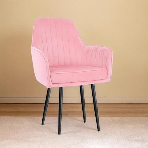 Image of Velvet Accent Chair | Luxury Upholstered Armchair with Sturdy Metal Legs | Modern Comfortable Chair for Living Room, Bedroom, Office, or Cafe (Black Legs, Baby Pink)