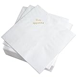 Geschenke mit Namen Servietten weiß, Prägung in Gold Schrift: Bon APPETITO, 50 Stück, ca. 33 x 33 cm