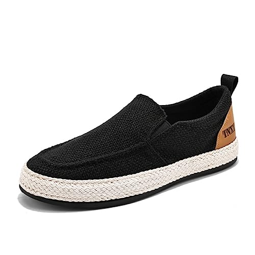 Linen Espadrilles for Men,Straw Casual Canvas Slip On Loafers,Solid Color Comfortable Breathable Espadrilles.